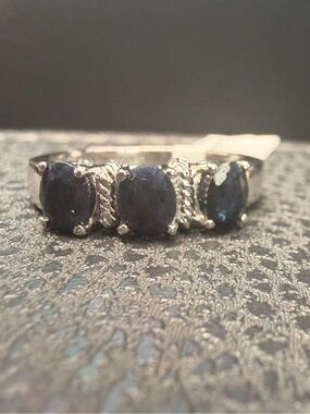 Black Sapphire 3 Stone Ring 1.50 CTW 14K White Gold Plated Size 6
